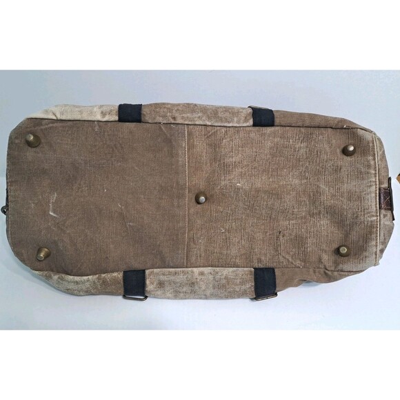 Canvas Distressed Dufflebag Brown Leather Weekender Bag Shoulder Strap Travel - Picture 8 of 8